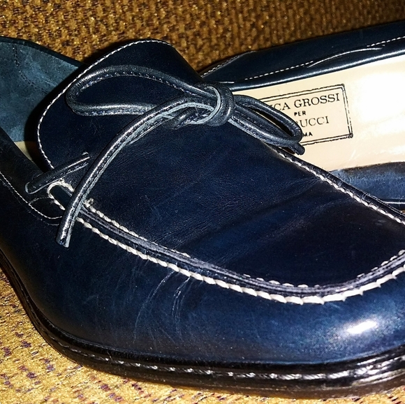 Luca Grossi per Carucci Shoes Women's Blue Leather Loafers Made in Italy - Picture 2 of 13